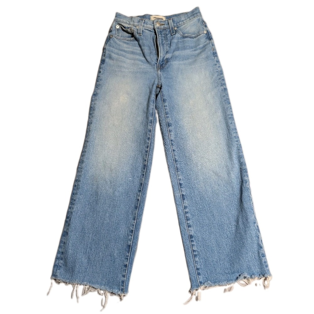 Madewell Perfect Vintage Jeans Womens 25P Blue Wide Leg Crop Raw Hem Petite USA